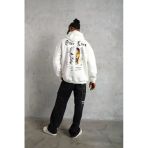Erkek Oversize Üç İplik Şardonlu Kapüşonlu Sweatshirt Beyaz Other Lives Ön Ve Arka Baskılı