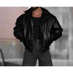 Erkek Oversize Vintage Siyah Deri Ceket - L