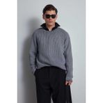 Erkek Oversize Yıkamalı Distressed Triko Kazak Gri