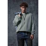 Erkek Oversize Yıkamalı Distressed Triko Kazak Mint