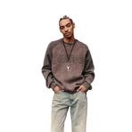 Erkek Oversize Yıkamalı Vintage Nakış Detaylı Sweatshirt Kahverengi