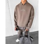 Erkek Oversize Yuvarlak Yaka Nakışlı Sweatshirt Kahverengi