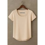 Erkek Özel Üretim Geniş Yaka Alt Oval Kesim Tişört T-Shirt - Bej - XL