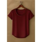 Erkek Özel Üretim Geniş Yaka Alt Oval Kesim Tişört T-Shirt - Bordo - 2XL
