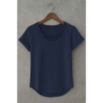 Erkek Özel Üretim Geniş Yaka Alt Oval Kesim Tişört T-Shirt - Lacivert