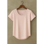 Erkek Özel Üretim Geniş Yaka Alt Oval Kesim Tişört T-Shirt - Pembe - 2XL