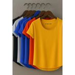 Erkek Özel Üretim Geniş Yaka Alt Oval Kesim Tişört T-Shirt - Sarı - XL