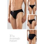 Erkek Pamuklu Beli Lastikli Düz Slip Külot 3'lü Paket Siyah