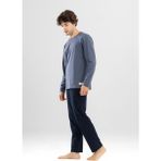 Erkek Pamuklu Bisiklet Yaka Baskılı Uzun Kollu Pijama Takımı 9805 Gri Melanj