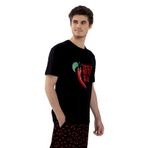 Erkek Pamuklu Kısa Kollu Chilli Baskılı Cep Detaylı Pijama Takımı Kırmızı - Siyah L