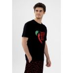 Erkek Pamuklu Kısa Kollu Chilli Baskılı Cep Detaylı Pijama Takımı Kırmızı - Siyah XL