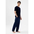 Erkek Pamuklu Kısa Kollu Lacivert Ekose Desenli Cep Detaylı Pijama Takımı - XL