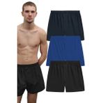 Erkek Pamuklu Poplin Boxer, Üçlü Paket, Siyah-Lacivert-Mavi, % 100 Pamuklu Poplin Kumaş