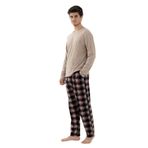 Erkek Pamuklu Uzun Kollu Basic Siyah - Vizon Ekose Desenli Cep Detaylı Pijama Takımı S Siyah - Vizon