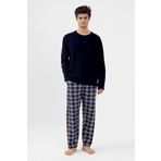 Erkek Pamuklu Uzun Kollu Ekose Desenli Pijama Takımı Turuncu Ekose M