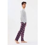 Erkek Pamuklu Uzun Kollu Önü Patlı Ekose Desenli Pijama Takımı KO60105 Mor Ekose Desen M
