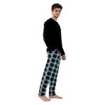 Erkek Pamuklu Uzun Kollu Yamalı Ekose Desenli Pijama Takımı Yeşil Ekose M