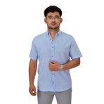 Erkek Pamuklu Yazlık Kısa Kol Gömlek 9664 BGL-ST04595 MAVİ 4XL