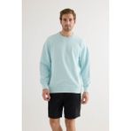 Erkek Pamuklu Yıkamalı Üç Iplik Uzun Kollu Sweatshirt - Mavi