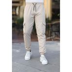 Erkek Paraşüt Kumaş Tarz Cepli Paça ve Bel Lastikli Jogger Spor Pantolon - Taş - 32