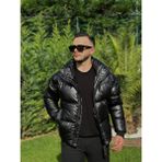 Erkek Parlak Deri Mont - Siyah