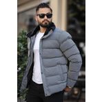 Erkek Parlak Kışlık Şişme Mont Astarlı Füme