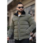 Erkek Parlak Kışlık Şişme Mont Astarlı Haki