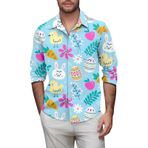 Erkek Paskalya Gömlek Yumurta Tavşan Baskı Uzun Kollu Düğme Aşağı Gömlek Paskalya Hawaii Gömlek Erkekler Paskalya Tops Erkekler Paskalya Kıyafeti, mavi (Light Blue), XXL