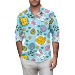 Erkek Paskalya Gömlek Yumurta Tavşan Baskı Uzun Kollu Düğme Aşağı Gömlek Paskalya Hawaii Gömlek Erkekler Paskalya Tops Erkekler Paskalya Kıyafeti, mavi (Sky Blue), L