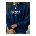 Erkek Petrol Mavi Monaco Baskılı Bisiklet Yaka Sweatshirt