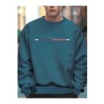 Erkek Petrol Mavi Paris Baskılı Oversize Bisiklet Yaka Sweatshirt