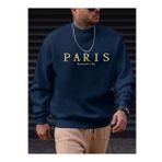 Erkek Petrol Mavi Paris Romantic City Baskılı Bisiklet Yaka Sweatshirt
