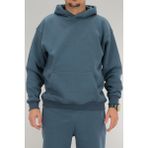 Erkek Petrol Mavisi Oversize Kapüşonlu Sweatshirt 3 iplik Şardonlu Kanguru Cepli
