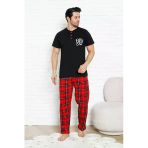 Erkek Pijama Takımı - Ekose Altlı-3 Düğmeli - %100 Pamuklu 12386