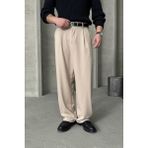 Erkek Pileli Ekstra Baggy Kalıp Kumaş Pantolon Krem