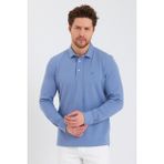 Erkek Polo Yaka Comfort Uzun Kollu Basic Vişne Tişört - Mavi - 2XL