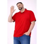 Erkek Polo Yaka Düğmeli Pike Kumaş Battal Beden Kısa Kol Tişört T-Shirt - Kırmızı