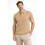 Erkek Polo Yaka Düğmeli Triko Tişört Yazlık Dokuma Regular Fit T-Shirt - Kahverengi