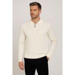 Erkek Polo Yaka Fermuarlı Kazak 6580 - Ekru - 2XL
