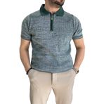 Erkek Polo Yaka Fermuarlı Renk Desenli Tişört Yeşil Edw263