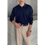 Erkek Polo Yaka Fitilli Oversize Triko Kazak - M - Lacivert