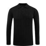 Erkek Polo Yaka Kazak Cepli Desen Çelik Örgü Klasik Kalıp - 5203F - Siyah - XL