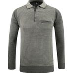 Erkek Polo Yaka Kazak Cepli Desenli Çelik Örgü Klasik Kalıp - 5205F - Gri - M