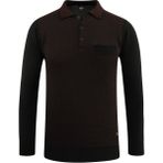 Erkek Polo Yaka Kazak Cepli Desenli Çelik Örgü Klasik Kalıp - 5205F - Siyah - XL