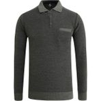 Erkek Polo Yaka Kazak Cepli Pike Desen Çelik Örgü Klasik Kalıp - 5214F - Gri