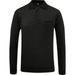 Erkek Polo Yaka Kazak Cepli Pike Desen Çelik Örgü Klasik Kalıp - 5214F - Siyah