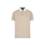 Erkek Polo Yaka Kısa Kollu Düğmeli Yaka ve Kol Uçları Şerit Detaylı Bej Polo Yaka T-Shirt EM000852 AF12955-F6055