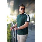 Erkek Polo Yaka Nefti Yeşil Şerit Detaylı Regular Fit Tişört - 2530 - M