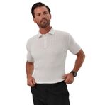 Erkek Polo Yaka Örgü Desenli Kısa Kollu Yazlık Triko Tişört Beyaz XL