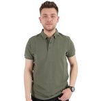 Erkek Polo Yaka Slim Fit Düz Pamuklu Tişört 4613 (HAKİ, M)